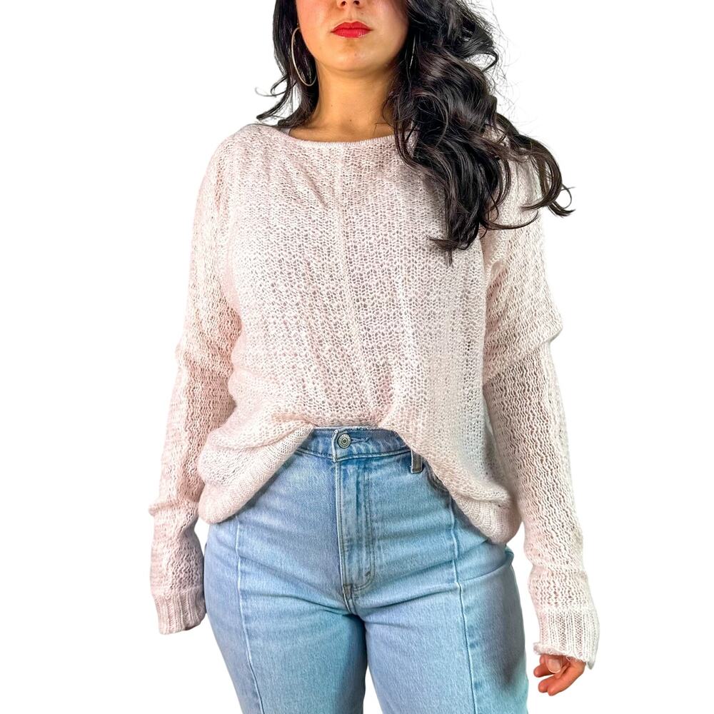 Wooden Ships Open Knit Fuzzy Light Pink Oversized Sweater